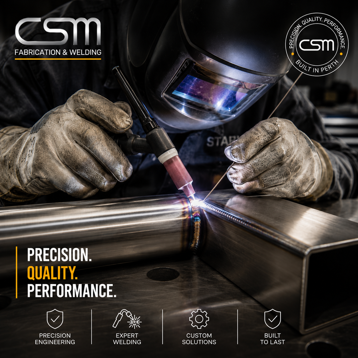 TIG welding a metal fabrication joint for precision fabrication work in Perth