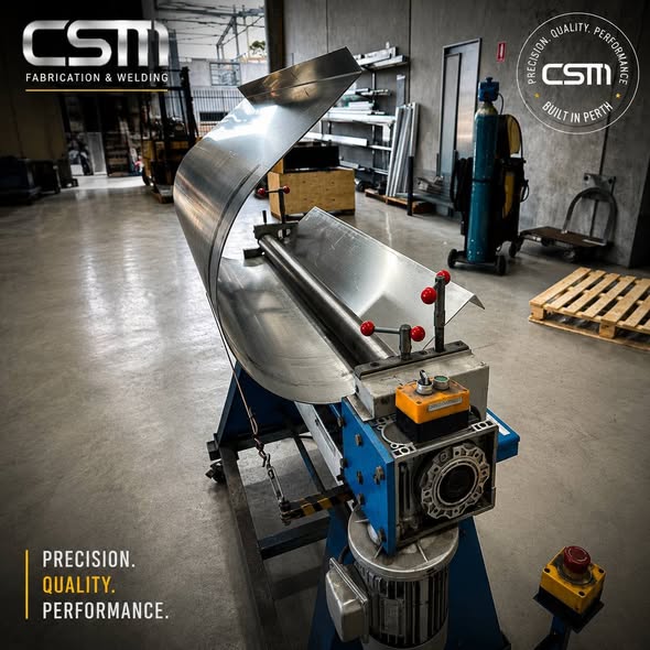 Sheet metal rolling equipment used for custom metal fabrication at CSM Fabrication & Welding in Perth