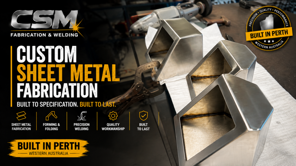 Custom sheet metal fabrication in Perth by CSM Fabrication & Welding, showcasing fabricated stainless steel components.