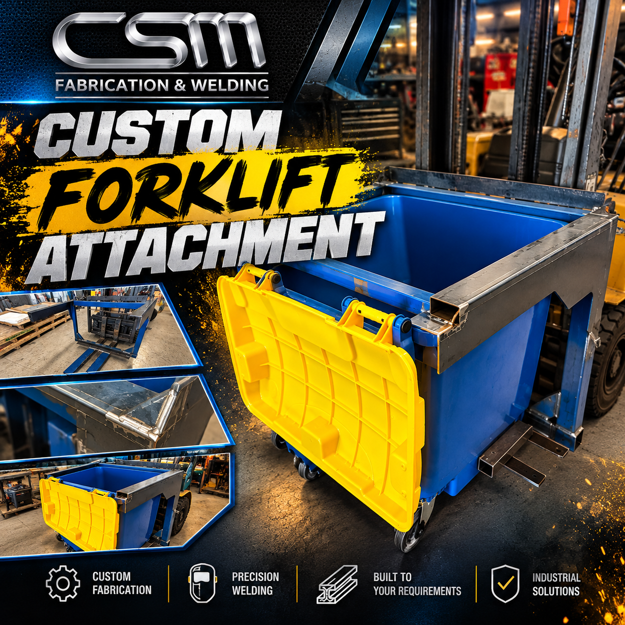 Custom Forklift Attachment Perth – fabricated steel bin handling frame by CSM Fabrication & Welding